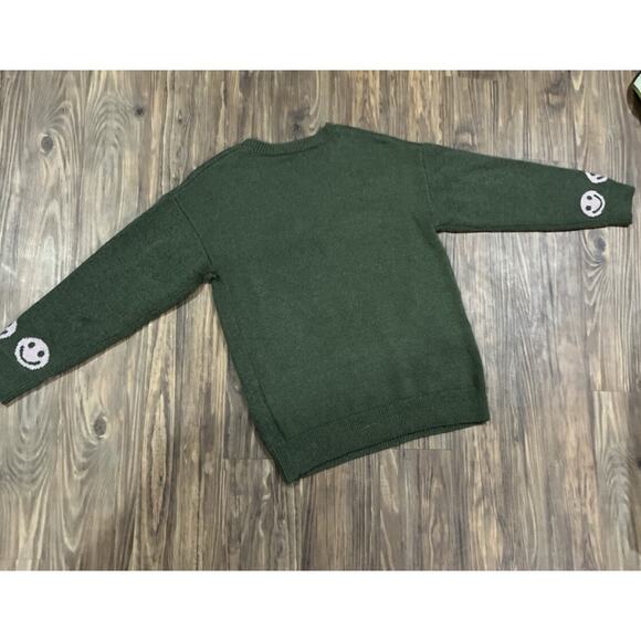Stitch & Pine Long Sleeve Sweater Olive Green And Pink Smiley Face Size S - Picture 3 of 3